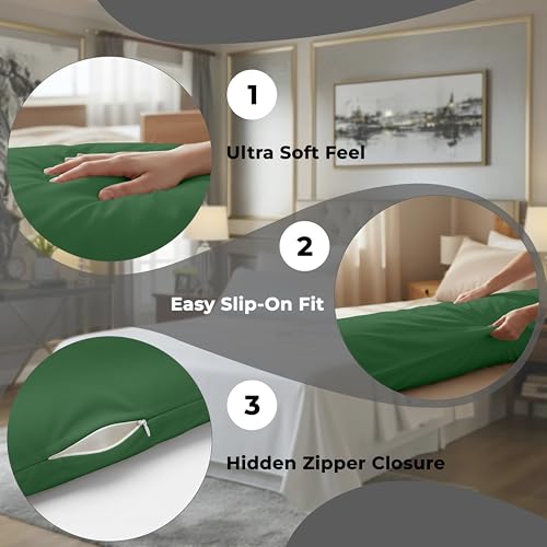 Image of ROYALE LINENS Body Pillow Cover - Double Brushed 1800 Microfiber - 20 inchx54 inch with Hidden Zipper Closure - Wrinkle & Fade Resistant - Super Soft Body Pillowcase 2 Pack (Hunter Green, Pack of 2)