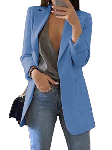Generic Andongnywell Womens Solid Color Casual Open Front Long Sleeve Work Office Jackets Blazer Suit with Pockets Outwear (Blue 1,XX-Large)