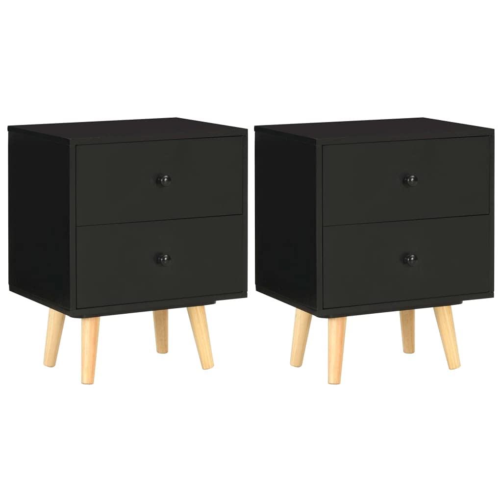 Table de chevet noir lot de 2 en bois de pin et MDF 40x30x50 cm