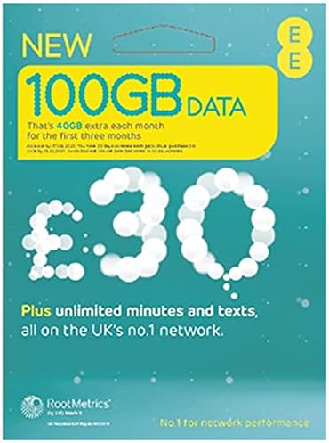 EE 100GB Data Sim includes £30 pre-paid credit, 100GB Data, Unlimited minutes & unlimited texts
