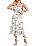 Floral Midi Corset Dress Wedding Guest Flowy Slit Lace Up Dresses for Women Tea Party A Line Casual Sundress