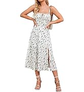 Floral Midi Corset Dress Boho Flowy Slit Lace Up Dresses for Women Going Out A Line Casual Sundress