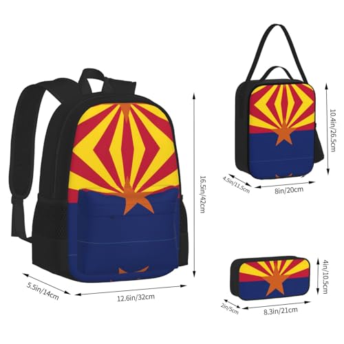 nanger Arizona Flag Print 3-Piece Set Backpack, Lunch Bag And Pencil Case, For Travel, College, And Daily Use4