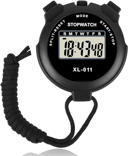 Stopwatch Timer- Sports stopwatch Lap Split Digital Stopwatch with Clock Calendar Alarm, Large Display Shockproof referee Stopwatch for Coaches Swimming Running Sports Training (Black)