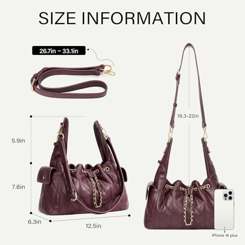 Image of CLUCI Quilted Leather Handbag, Soft Tote Bags for Women with Adjustable Strap, Crumpled Shoulder Purse Tabby Slouchy Hobo Bag