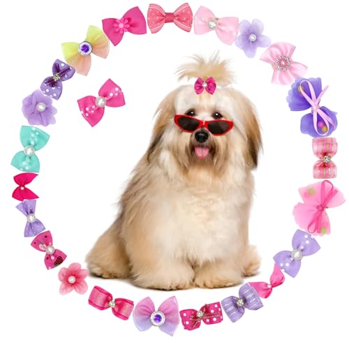Dog Hair Bows, 24 Pieces Puppy Hair Bows with Rubber Bands,Small Dogs Hair Accessories Dog Bows for Ears,Lace Organza Puppy Bows Rhinestone Pearls Dog Hair Ties Dog Hair Grooming Accessories Dog Hair Bows, 24 Pieces Puppy Hair Bows with Rubber Bands,Small Dogs Hair Accessories Dog Bows for Ears,Lace Organza Puppy Bows Rhinestone Pearls Dog Hair Ties Dog Hair Grooming Accessories