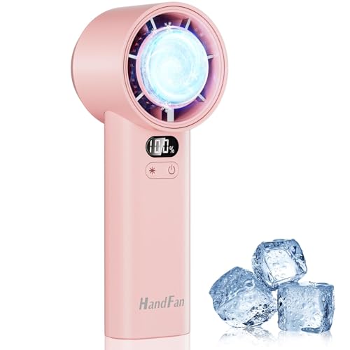HandFan 5200mAh High Speed Handheld Turbo Fan, 1-100 Speeds Adjustable Powerful Cooling Ice Fan, Portable Mini Hand Fans Rechargeable, for Summer Beach Travel Concerts, Gifts for Women(Pink) by HandFan - Used condition - US$22.44