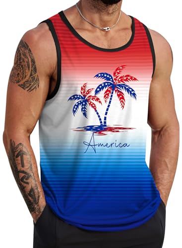 Image of VOGSTART Mens Hawaiian Beach Tank Tops Summer Vacation Muscle Top Graphic Sleeveless Shirts (S-3XL)