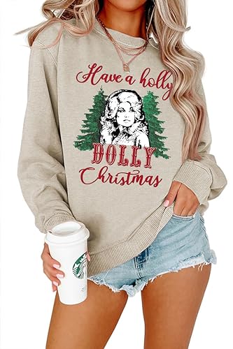Letter Printed Shirt Have A Holly Dolly Christmas Witch Long Sleeve Pullover Sweater Leisure Sports Fashion T-Shirt2