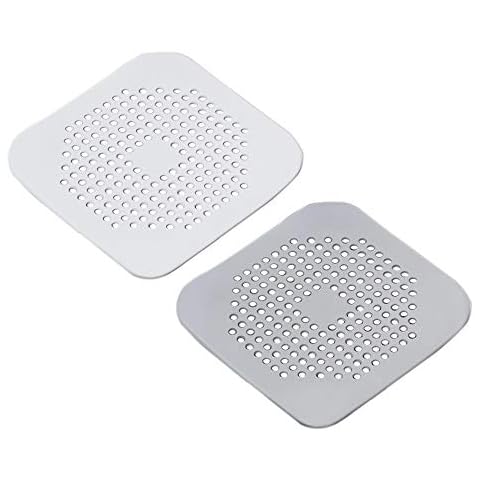 Drain Hair Catcher Square Silicone Trap Shower Drain Cover with Suction Cups for Bathroom Bathtub Kitchen Filter Flat Strainer, 2 Pack Cover