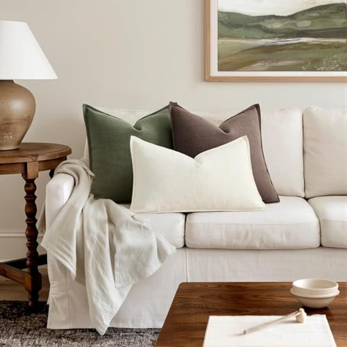 Image of MIULEE Pack of 2 Thick Textured Couch Throw Pillow Covers 18x18, Dark Brown Decorative Pillow Covers, Neutral Linen Cushion Cases for Sofa Bed Living Room Modern Farmhouse Home Decor, No Filling