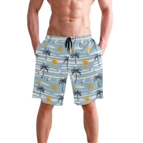 Short de bain pour homme élastique rayures bleues 20 cm