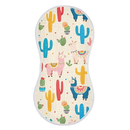 xigua Colorful Llamas Muslin Baby Burp Cloths Set of 4, Super Soft & Absorbent Burping Rags, Cotton Burp Clothes Shower Gift for Newborn, Baby Girls and Boys