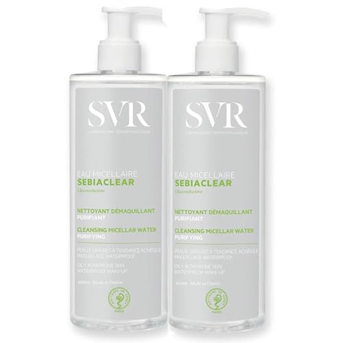 Sebiaclear acqua micellare | struccante, pulisce e purifica, elimina le impurità, contro l'eccesso di sebo, elimina il trucco impermeabile, adatto per pelli sensibili, confezione da 2 x 400 ml
