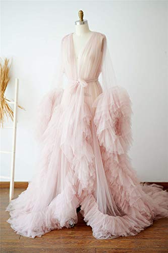 Image of BATHGOWN Sexy Illusion Long Lingerie Tulle Robe Nightgown Bathrobe Sleepwear Bridal Robe Wedding Scarf