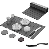 Premium Stone Dish Drying Mat – Large Foldable Kitchen Counter Mat, Super Absorbent Diatomaceous Earth with Coasters, Brush & Anti-Slip Pad – Fast Drying, Dark Gray