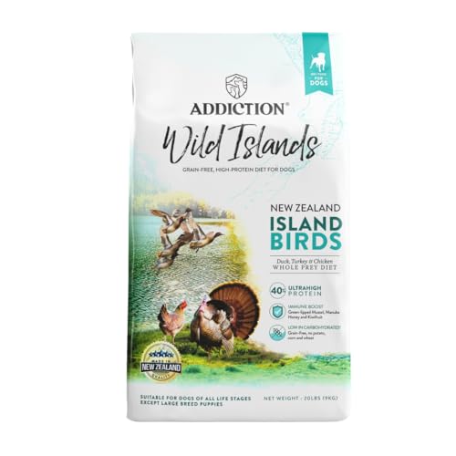 Addiction Wild Islands Island Birds - New Zealand Duck, Turkey, & Chicken - Whole Prety Diet with Organ Meats - High-Protein - Grain-Free Dry Dog Food for All Life Stages - 20lbs
