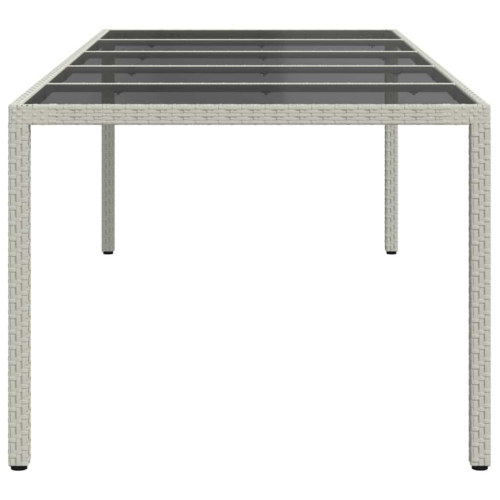 Stół ogrodowy, biały, 250 x 100 x 75 cm, z polirattanu i szkła hartowanego, odporny na warunki atmosferyczne, stabilna rama stalowa, regulowane nóżki, elegancki stół jadalny, stół balkonowy i