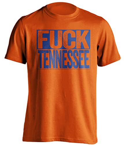 Fuck Tennessee - Funny Smack Talk Shirt - Blue and Orange Version - Box Design - Orange - Uncensored - Small