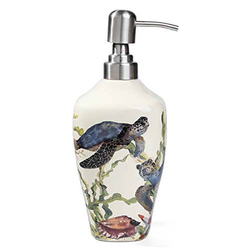 Forlong Fl3014 Sea Turtle Seahorse Sea Coral Starfish Ceramic Bathroom Accessories Set Of 4:1 Gargle Cups,1 Toothbrush Holders,1 Soap Dishes,1 Soap Dispenser #TOP1