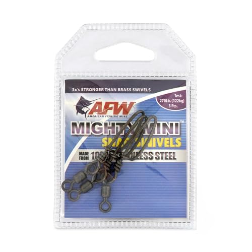 American Fishing Wire Mighty Mini Stainless Steel Snap Swivels, Size #2, 270 lb Test, Gunmetal Black, 3 pc