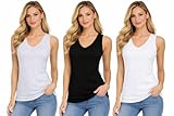 Ladies Seamless 3 Pack Multipack Wide Strap Comfort Vest Casual Tank Tops UK 8-22 (Black/White/Grey Marl - S)