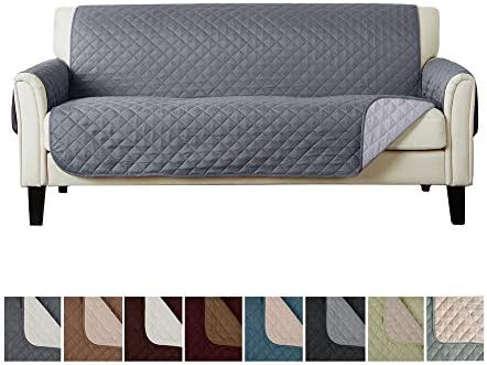 Home Fashion Designs Reversible Sofa Protector. Furniture Protector for Living Room with Secure Straps. Furniture Protectors for Kids, Dogs and Pets. (Sofa, Light Grey/Dark Grey)