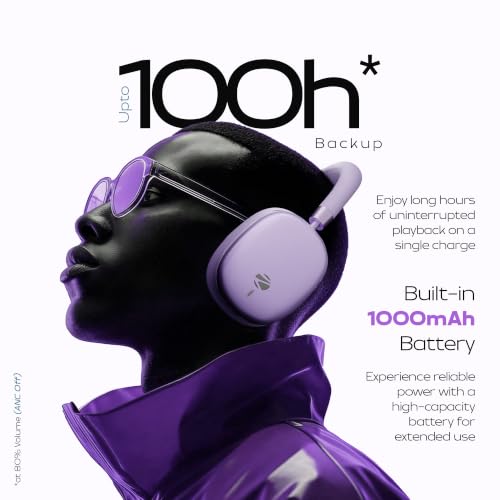 Image of Zebronics Silencio 200T Wireless Headphones, Hybrid ANC 48dB, Upto 100Hrs Playback, 40mm Drivers, Dual Mic ENC, BT v6.0, Gaming Mode, Dual Pairing, Touch Controls, App Support, AUX (Purple)