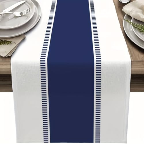 Chemin de table à rayures nautiques, bleu marine et blanc, décoration de table de salle à manger moderne, décoration de fête, 33 x 182,9 cm