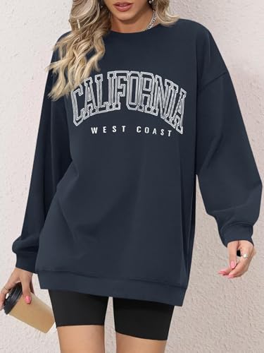 Image of Langwyqu Women's Oversized Sweatshirt Los Angeles California Crewneck Long Sleeve Casual Loose Pullover Tops
