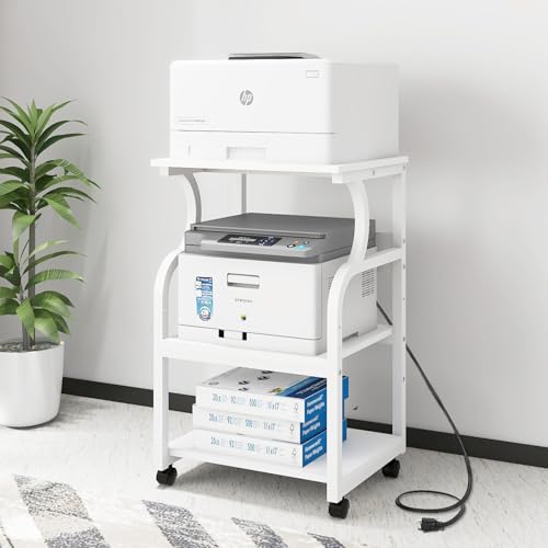 Image of Natwind 3 Tier Printer Stand, 19.7 inchx15.7 inch, with Charging Station,White