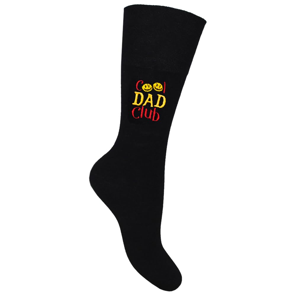 TeddyT's Men's Cool Dad Club Mens Socks (Black) (UK, Numeric, 6, 11, Regular, Regular, Red Embroidery)