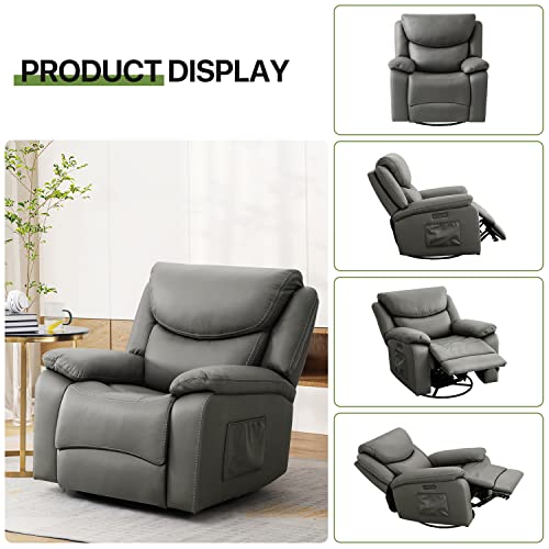 Ashomeli Large Electronic Power Recliner And Swivel Glider-270°Swivel Rocker Recliner Chair,150°Tilt,Water Repellent & Stain Resistant，Usb And Type-C Charging Ports (Gray) #TOP2