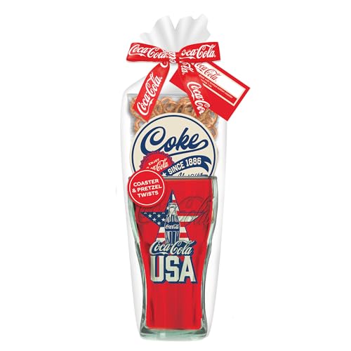 Marketplace Brands Coca Cola Genuine Drinking Glass Patriotic USA 3 pc Gift Set with Coke Coaster