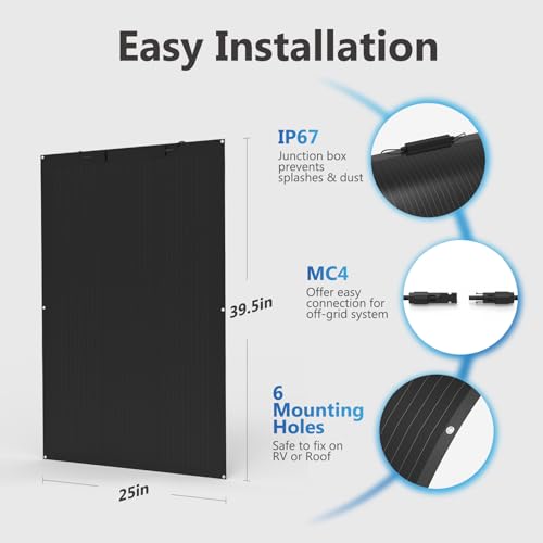 ECOHEMS Solarpanel Flexibel 200W | 2X100W IP67 Wasserdichtes Flexible Solarmodul für Wohnmobil, Boot, Van, Gartenhaus & Camping | Biegsames PV-Modul Off-Grid für Balkon & Ungleichmäßige Flächen