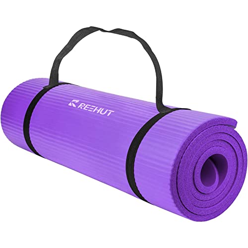 REEHUT 1/2-Inch Extra Thick High Density NBR Exercise Yoga Mat for Pilates, Fitness & Workout w/Carrying Strap (Purple)