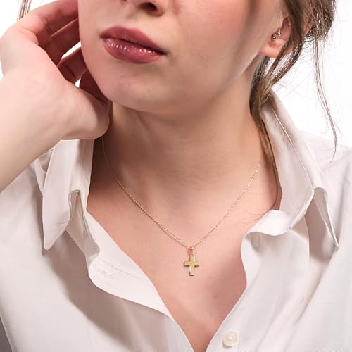 MIONZA 14K Solid Gold Cross Necklace for Women, Gold Cross Pendant Chain,Adjustable Crucifix Necklace,Religious Gifts for Her 18''3