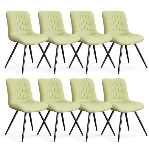 Image of Dining Chairs Set of 8, Modern Dining Chairs with Thick Cushions, PU Leather Upholstered Kitchen Dining Room Chairs with Metal Legs for Dining Living Room (Green)