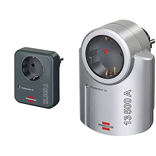 Brennenstuhl Adaptador De Enchufe Con Protección Contra Sobretensiones Hasta 13.500 A Antracita + Primera-Line Adaptador De Enchufe Con Protección Contra Sobretensiones Hasta Plateado/Negro