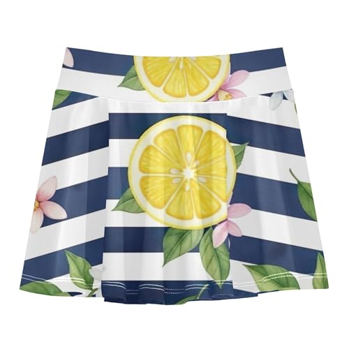 Joisal Lemons Floral Stripes Girls Skorts Athletic Shorts Tennis Skirts Toddler Kid Teen Flowy Skirt 3t