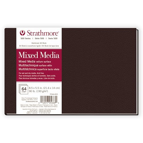 Image of Strathmore 500 Series Mixed Media Paper Art Book, Matte Brown Cover, Natural White, Hardbound, 32 Sheets, 8.5x5.5 inch