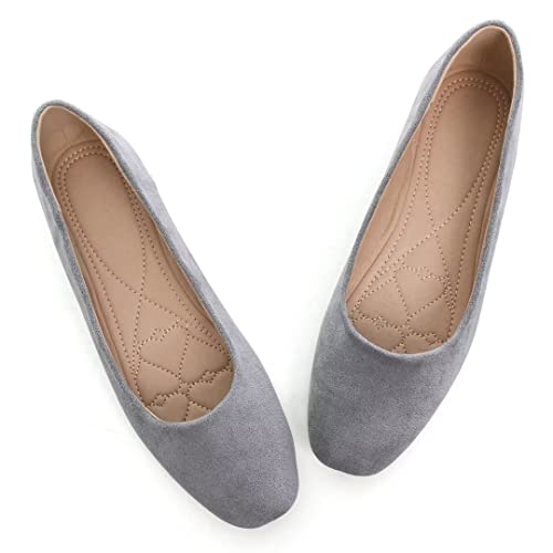 ZTWUTANG Stunner Women's Fashion Classic Slip-On Ballet Shoes Square Toe Dress Flats Gray 39