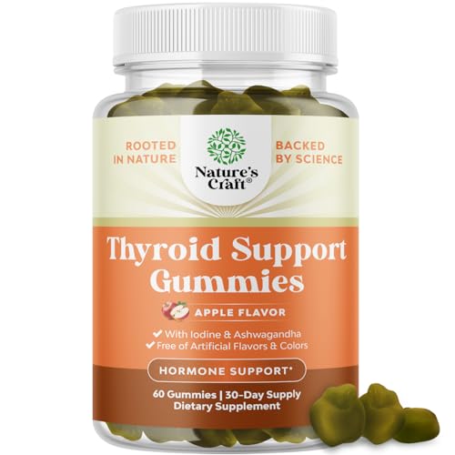 Natures Craft Thyroid Support Gummies - Thyroid Support Gummies for Comprehensive Support for Men and Women with Iodine Selenium and Other Potent Vitamins - Gelatin-Free Non-GMO - 60 Count