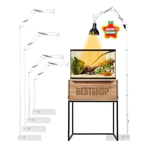 BESTSHOP Reptile Lamp Stand, Heat Lamp Stand (15.7 to 74.3 inch) with Adjustable 360° Swing Arm for Terrarium, Reptile Heat Lamp Stand for Bearded Dragons, Turtles, and Chameleons (White) Cover