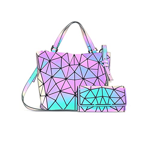Cafiny Geometric Purse For Women Geometric Luminous Purses And Handbags Geometric Bags And Holographic Crossbody Bag Wallet Clutch Set #TOP4