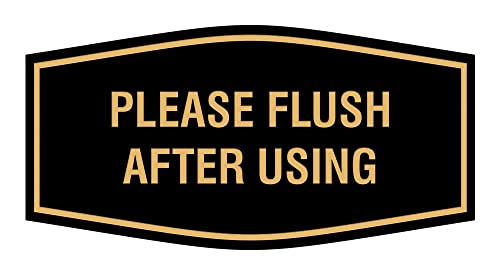 Plaque de signalisation de luxe Please Flush After Use dorée et noire petit format S
