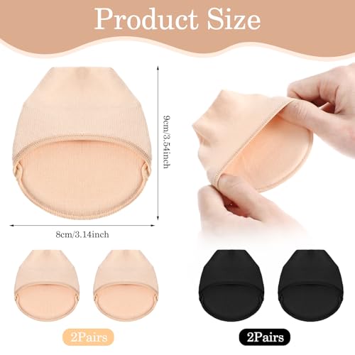 4 Pairs Cotton Non-Slip No Show Toe Socks, Ball of Foot Cushion Socks, Invisible Half Sock for High Heels, Ball of Foot, And Backless Mules (Black, Skin Color)2