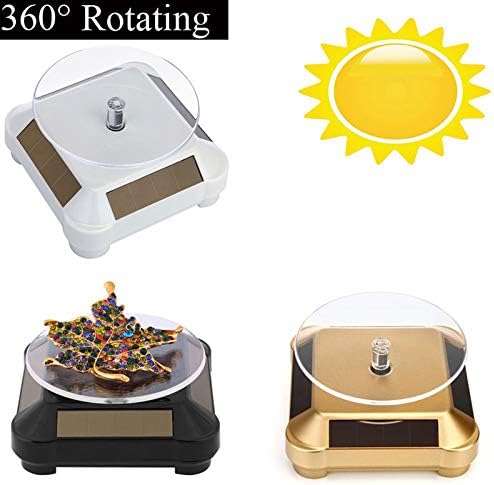 SagaSave 360 Degrees Solar Power Display Stand, Rotating Turntable Product Display Rotary Table for Watch Phone Jewelry Display Supermarkets, Advertising (Round - White) image 2