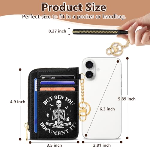 Image of GIANCOMICS Slim Wallet Credit Card Holder Women, Funny Skeleton Skull Rfid Blocking Small Card Case, Keychain Thin Pocket Curved Zipper Wallet, Travel Card Holder PU Leather, Ladies Female Gifts