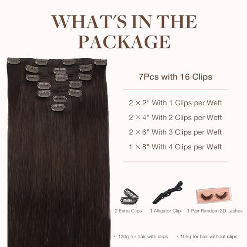 Image of GOO GOO Clip in Hair Extensions Real Human Hair, Remy Human Hair Extensions Clip ins for Women, Natural Human Hair, 26inch 135g 7Pcs, 2A Light Brown